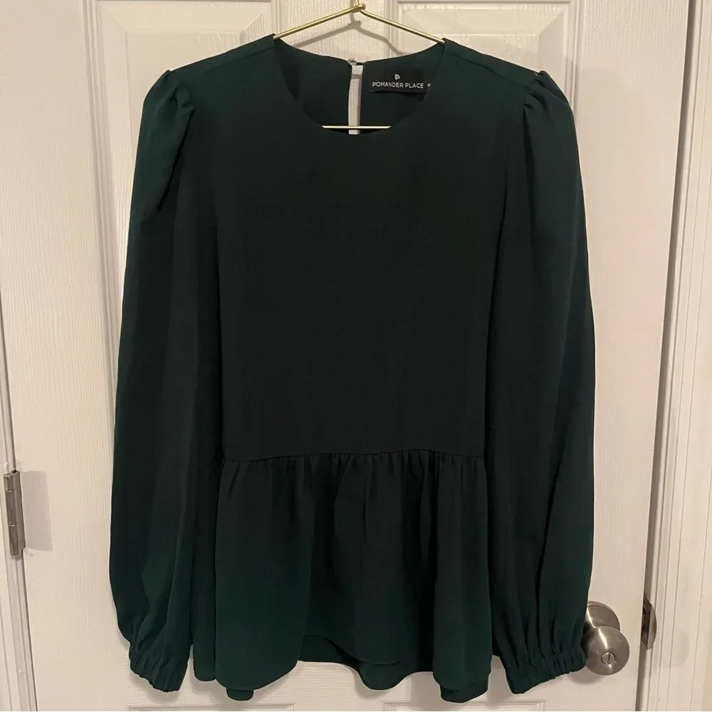 Tuckernucks Pomander Place Hunter Green Carlota Peplum Blouse